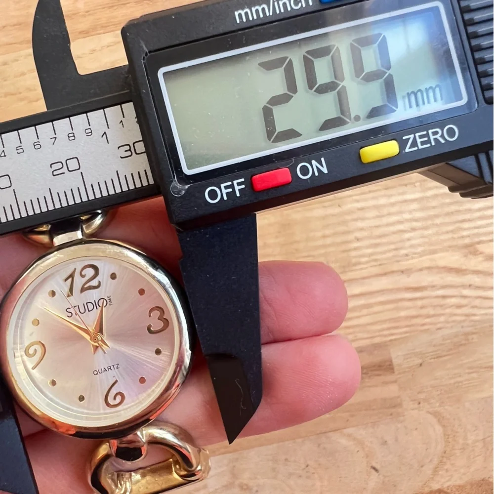 Studio time ladies gold tone hinged cuff bracelet fashion watch NEW BATTERY